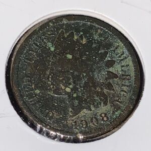 Antique 1908 Indian Head One Cent Copper Coin USA